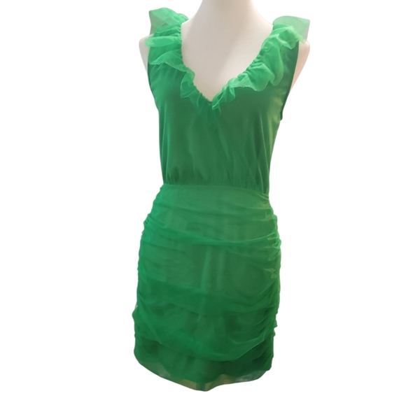 Anthropologie btfl life kelly Green sleeveless Ruffle Mini Dress S occassion - Picture 1 of 10